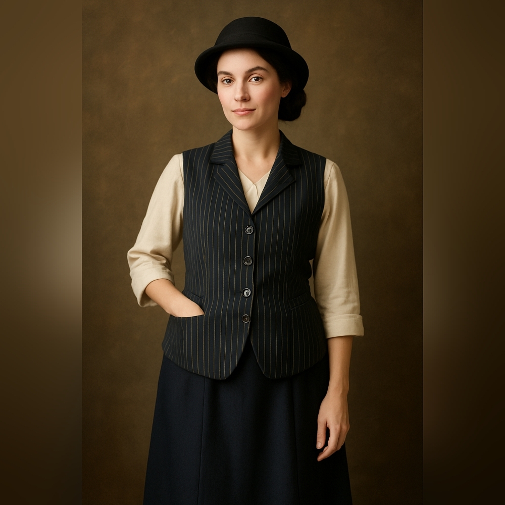 Vintage Reina A-Line Skirt and Pinstriped Shirt Set Size 14P